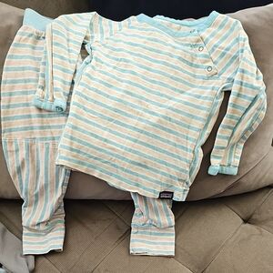 Patagonia 12-18 Months Striped Baby Capilene Pajamas/Baselayer - Blue/Cream